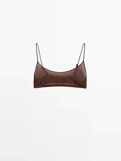 Massimo Dutti Top Semitransparente Detalle Metalizado In Brown