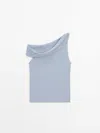 Massimo Dutti Top With Asymmetric Draped Neckline In Light Blue