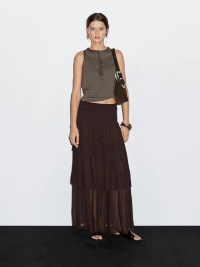 Massimo Dutti Top With Contrast Trim Detail In Brown