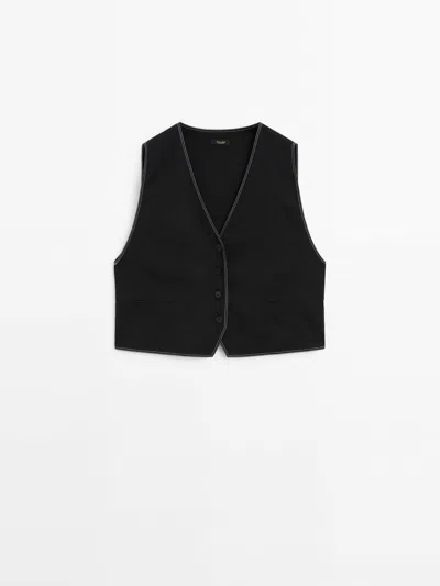 Massimo Dutti Topstitched Vest With Contrast Detail In Black
