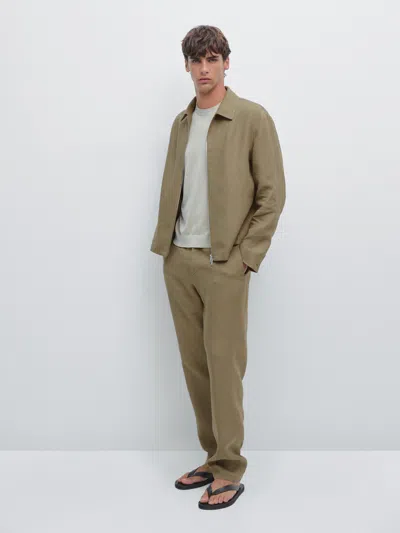 Massimo Dutti Total Look 100% Linen Trousers In Green