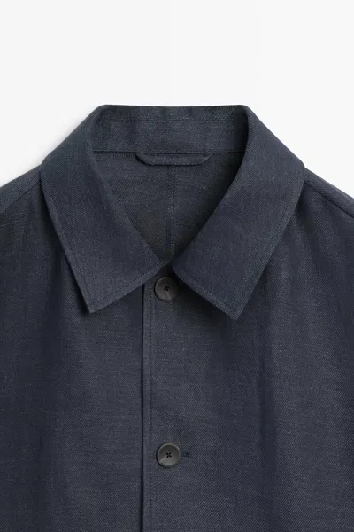 Massimo Dutti Total Look 100% Melange Linen Overshirt In Blue