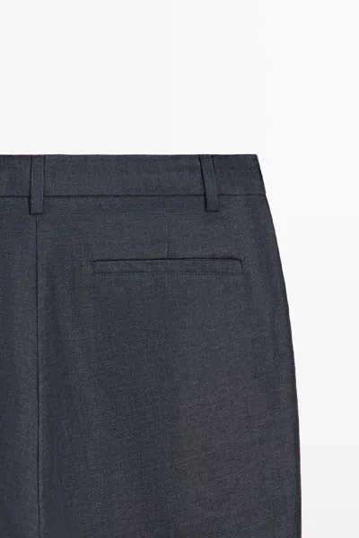Massimo Dutti Total Look 100% Melange Linen Pants In Blue