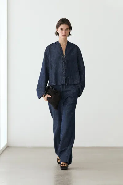 Massimo Dutti Total Look Linen Blend Denim Shirt In Blue