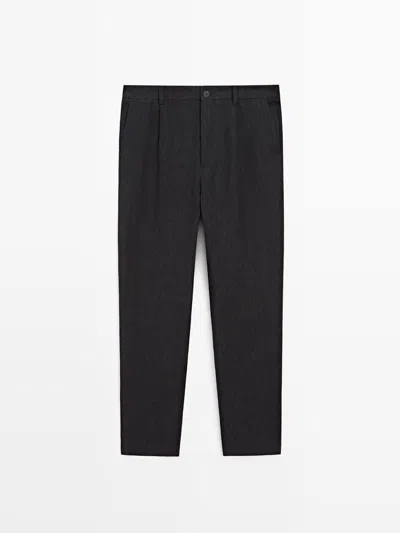 Massimo Dutti Pantalón Pinzas Total Look Lino In Blue