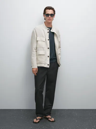 Massimo Dutti Total Look Linen Overshirt In White