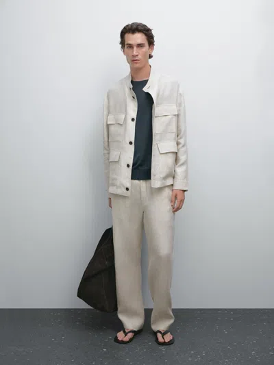 Massimo Dutti Total Look Linen Trousers In White