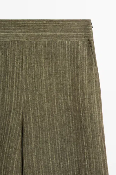 Massimo Dutti Total Look Linen Trousers With Corset Belt Detail In Green