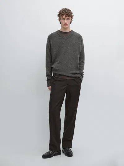 Massimo Dutti Total Look Wool Blend Trousers In Brown