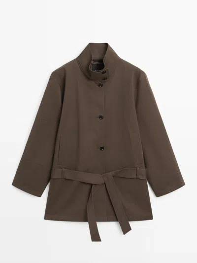 Massimo Dutti Trench Medio Detalle Cinturón In Brown
