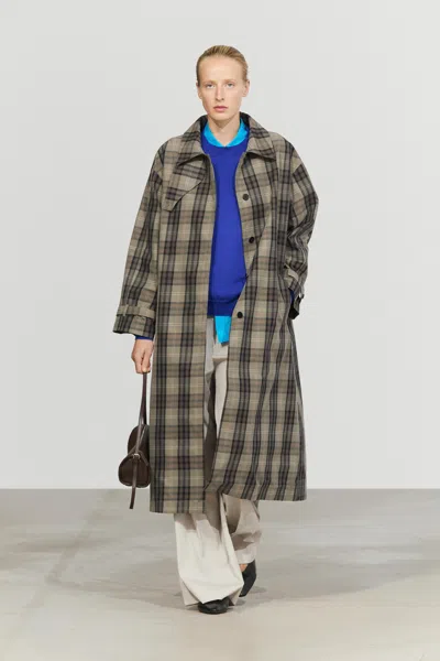 Massimo Dutti Trench Parka Long À Carreaux En Coton Mélangé In Poudre