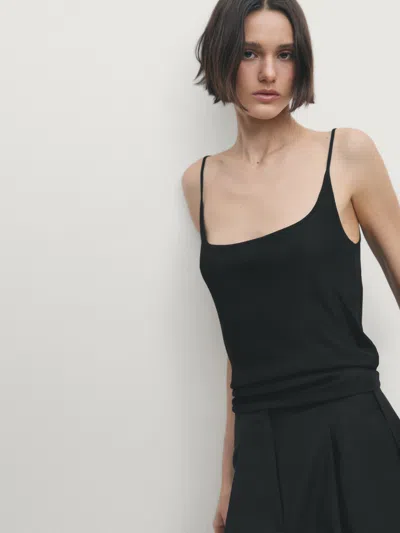 Massimo Dutti Strappy 100% Silk Top In Schwarz