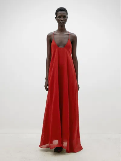 Massimo Dutti Long Strappy Dress With Neckline Detail In Rot