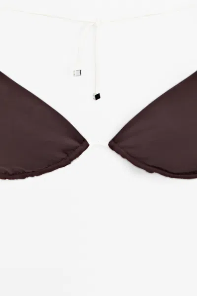 Massimo Dutti Triangle Bikini Top With Contrast Bow In Brown