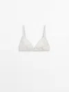 Massimo Dutti Textured Triangle Bikini Top In Cream