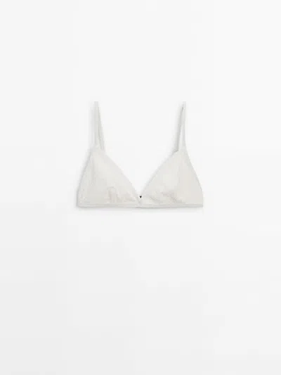 Massimo Dutti Textured Triangle Bikini Top In Cream