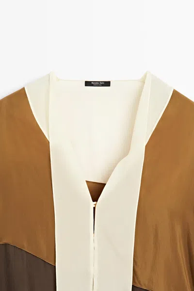 Massimo Dutti Tricolor Flowing Shirt In Gold