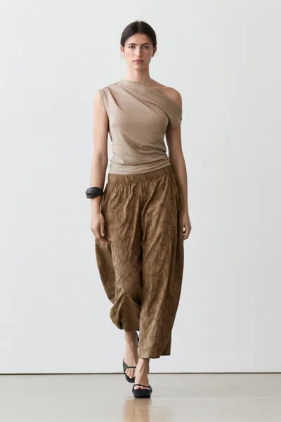 Massimo Dutti Trousers With Embroidered Detail And Elastic Waistband In Brown