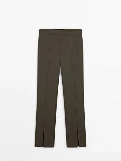 Massimo Dutti Trousers With Vent Detail In Mink