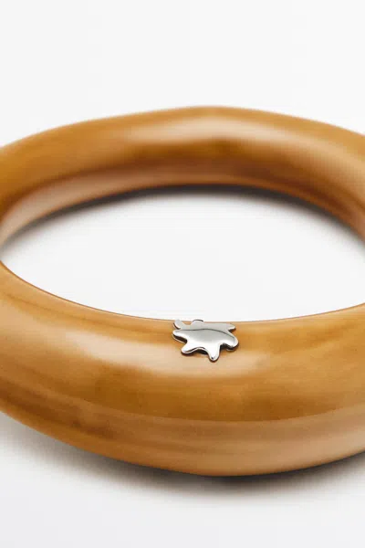 Massimo Dutti Tubular Ceramic Bracelet With Star Detail In Brown