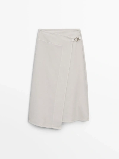 Massimo Dutti Twill Midi Pareo Skirt In Ice