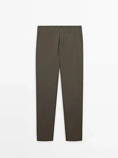 Massimo Dutti Twill Straight-leg Trousers In Mink