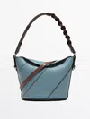 Massimo Dutti Nappa Leather Crossbody Bag With Woven Strap In Blue