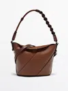 Massimo Dutti Nappa Leather Crossbody Bag With Woven Strap In Leather