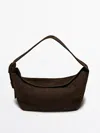 Massimo Dutti Split Suede Leather Shoulder Bag In Brown