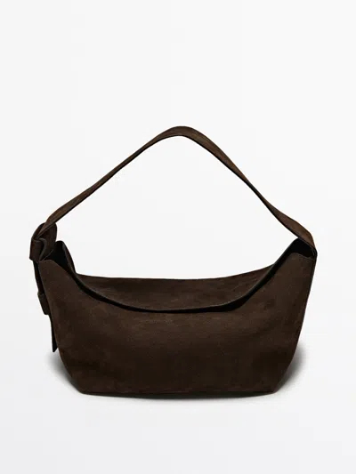 Massimo Dutti Split Suede Leather Shoulder Bag In Brown