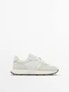 Massimo Dutti Leather Trainers With Trimmed Heel In White