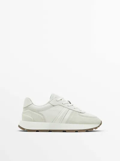 Massimo Dutti Leather Trainers With Trimmed Heel In White