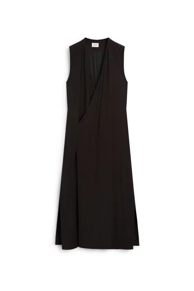 Massimo Dutti Vestido Midi Escote Pico In Black