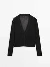 Massimo Dutti V-neck Open-knit Cardigan In Black
