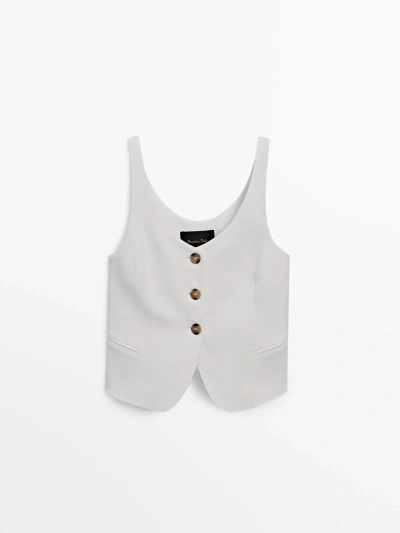 Massimo Dutti V-neck Suit Waistcoat Top In Cream