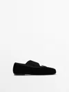 Massimo Dutti Velvet Ballet Flats With Bow In Black