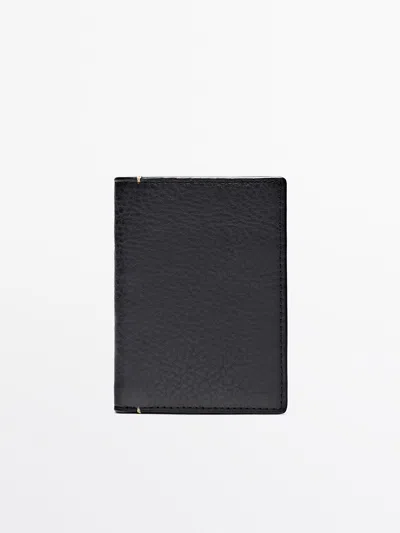 Massimo Dutti Vertical Leather Wallet In Black