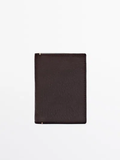 Massimo Dutti Vertical Leather Wallet In Blue