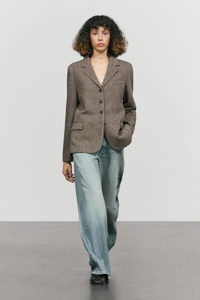 Massimo Dutti Veste Courte En Laine Mélangée In Marron
