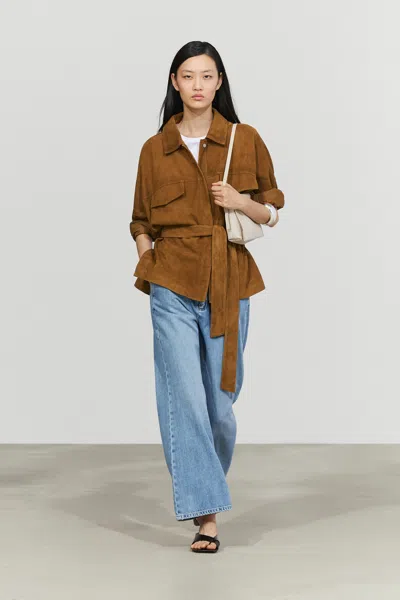 Massimo Dutti Veste En Cuir Et Croûte De Cuir In Camel Sombre