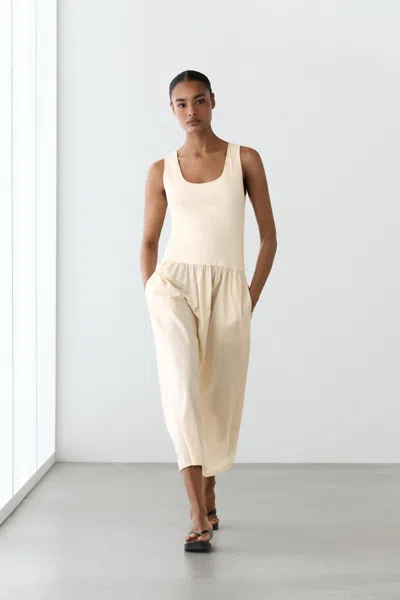 Massimo Dutti Vestido Combinado Popelina Mistura Algodão In Neutral