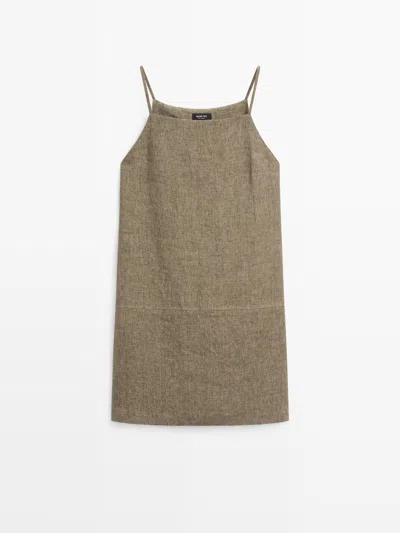Massimo Dutti Vestido Corto 100% Lino In Gray