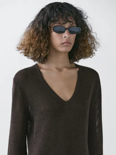 Massimo Dutti Vestido De Malha Combinado Com Algodão In Brown