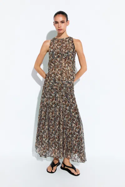 Massimo Dutti Vestido Estampado Com Faixa In Preto