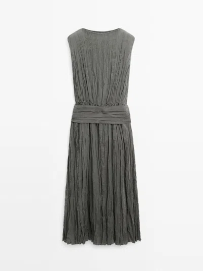 Massimo Dutti Vestido Fajín Tejido Fluido Texturizado In Gray