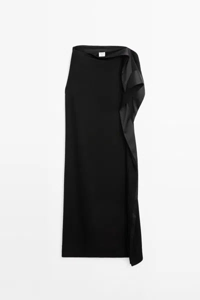 Massimo Dutti Vestido Fluido Asimétrico Detalle Volante In Black