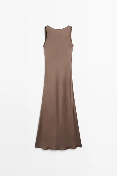Massimo Dutti Vestido Largo Fluida Satén In Brown