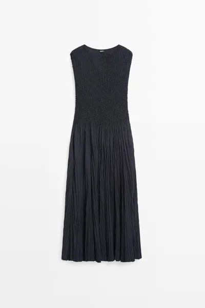 Massimo Dutti Vestido Largo Fluido Detalle Frunces In Black