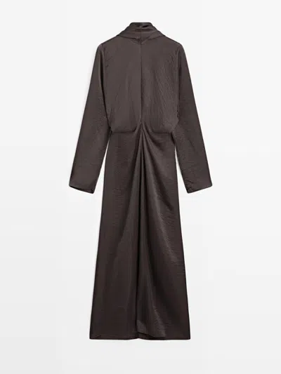 Massimo Dutti Vestido Largo Fluido Lazada In Brown