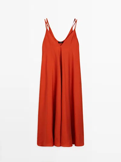 Massimo Dutti Vestido Largo Fluido Tejido Doble In Orange